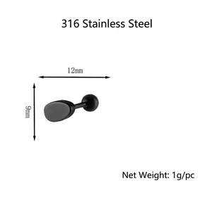 Boucles d'oreilles boules minimalistes en acier inoxydable noir avec finition lisse