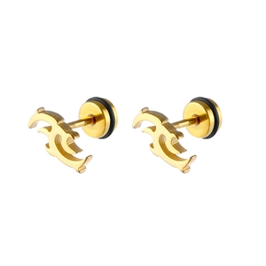 Boucles d'oreilles clous en acier titane poisson volant vintage doré poli mixtes