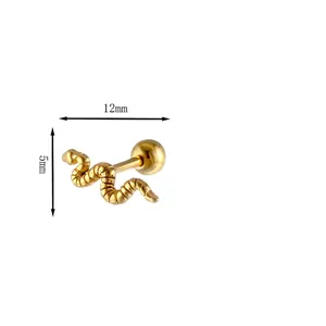 Gold snake earring in 316 stainless steel with size 12mm x 5mm and 0.5g weight