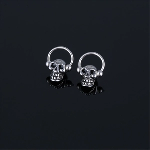 Punk Gothic 316 Stainless Steel Skull Stud Earring For Men Unisex Cool Casting Skeleton Earring Polished Jewelry Gift