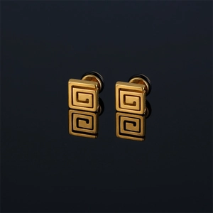 Orecchini a Bottone Quadrati in Acciaio Inossidabile Con Greca Unisex Geometrici Galvanizzati Sottovuoto Gioielli Piercing Orecchio