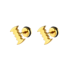 Pair of gold serrated screw-back stud earrings made of polished stainless steel