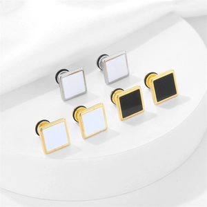 Orecchini a perno quadrati minimalisti in acciaio inossidabile oro e argento con smalto