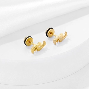 Boucles d'oreilles poisson volant en acier titane doré brossé pour hommes et femmes