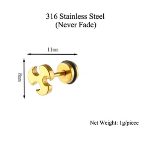 Golden 316 stainless steel hollow cross stud earring for men and women 11x8mm