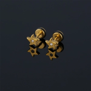 Boucles d'Oreilles Clous Étoile en Acier Inoxydable de Mode Pentagramme Incrusté de Strass Piercing Unisexe pour le Quotidien