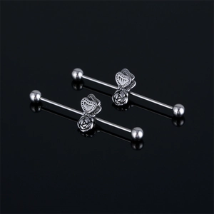 Vintage Stainless Steel Butterfly Rose Industrial Barbell Earring For Women Men Retro Silver Piercing Ear Bone Stud Jewelry
