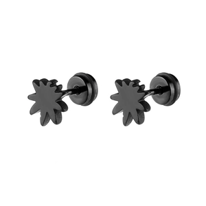 Unisex matte black stainless steel stud earrings with edgy zigzag gear design