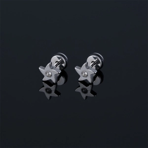 Boucles d'oreilles étoile en acier inoxydable avec zircon diamanté et fermoir à vis