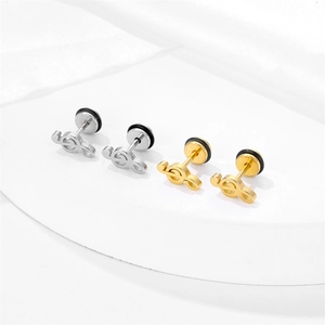 Boucles d'oreilles clé de sol minimalistes en acier inoxydable argenté et doré