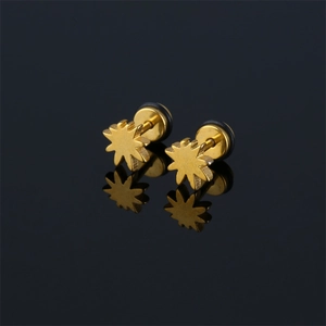 Punk Stainless Steel Star Sun Flower Stud Earrings Geometric Polygon Star Shape Gold Black Electroplated Trendy Unisex Jewelry