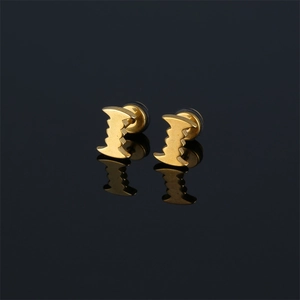 Punk Stainless Steel Bat Sawtooth Stud Earrings For Men Women Gold Plated Barbell Screw Back Ear Bone Stud Jewelry Gift