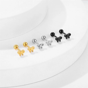 Set di orecchini a perno a fiocco in acciaio inossidabile oro, argento e nero
