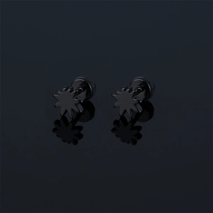 Pair of minimalist black stainless steel zigzag sunburst stud earrings for men and women