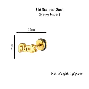 Gold plated 316L stainless steel letter stud earring in a punk street style aesthetic