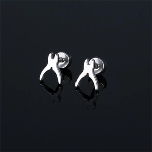 Boucles d'Oreilles Clous en Acier Inoxydable Forme de Pince Style Industriel Punk Pour Hommes Femmes Couleur Argent Bijoux