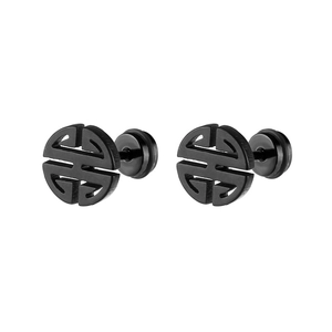 Matte black stainless steel geometric stud earrings with secure screw back closure