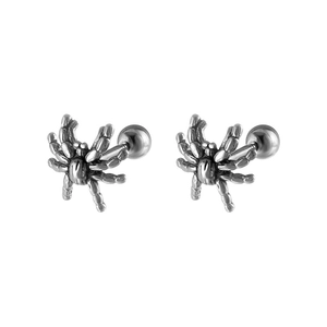 Silver stainless steel spider stud earrings for men and women with screw back design