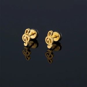 Boucles d'Oreilles Clous en Acier Inoxydable Vintage Note de Musique Clé de Sol pour Femme Homme Bijoux Mode Punk Hip Hop Cadeau