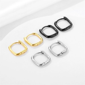 Minimalist square hoop earrings in gold, black and silver finishes for men and women