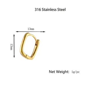 Minimalist gold 316L stainless steel hoop earrings for men and women, 13mm diameter