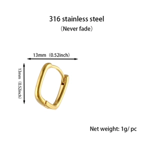 Detailed view of square 316 stainless steel hoop earrings with size and material labels