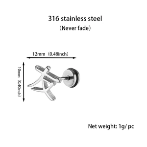 Dessin technique d'une boucle d'oreille en acier 316L avec dimensions détaillées