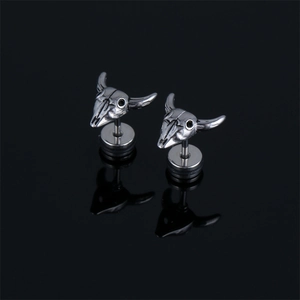 Punk Style Stainless Steel Bull Head Skull Stud Earrings For Men Vintage Retro Animal Skeleton Earring Fashion Jewelry Accessory