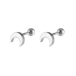 Polished silver crescent moon stud earrings with secure screw back ball closure