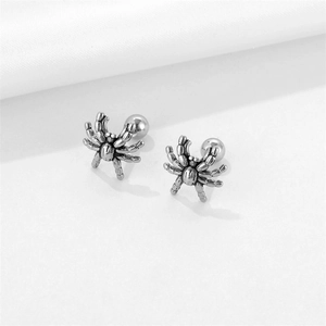 Gothic style spider stud earrings in silver stainless steel with screw ball backings