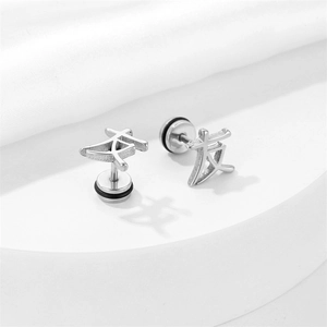 Boucles d'oreilles en acier inoxydable avec caractère chinois You et fermoir poussoir
