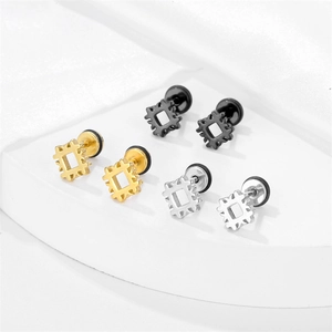 Geometric square hoop earrings for men in gold, black, and silver stainless steel set