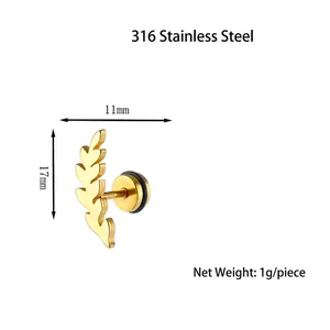 Vintage gold leaf stud earrings in 316 stainless steel with fade-resistant finish