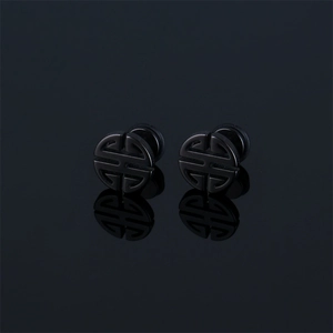 Minimalist Stainless Steel Round Stud Earrings Geometric Black Electroplated Unisex Piercing Jewelry Fashion Accessory