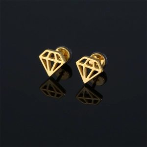 Minimalist Stainless Steel Hollow Diamond Geometric Stud Earrings Unisex Fashion Punk Style Piercing Jewelry Gold Silver Black