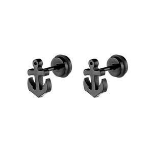 Matte black stainless steel nautical anchor stud earrings with secure butterfly backings