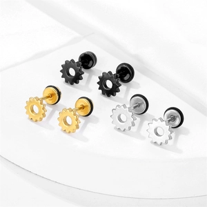 Boucles d'oreilles en acier inoxydable en forme d'engrenage, coloris noir, or et argenté