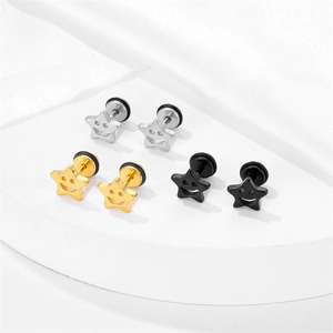 Set de boucles d'oreilles étoile souriante en acier inoxydable or, argent et noir