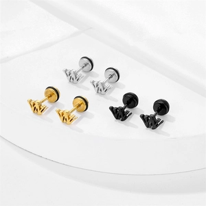 Three pairs of stainless steel letter W stud earrings in gold silver and black finishes