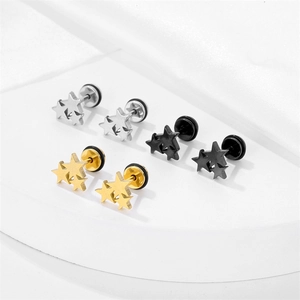Drei Paar Edelstahl Ohrstecker in Sternform Set in Gold Silber und Schwarz Farben