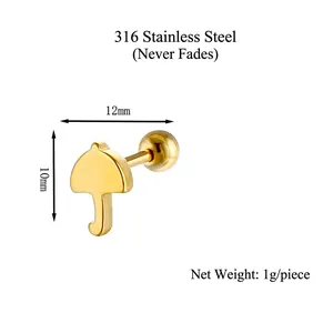 Minimalist golden stainless steel umbrella stud earring with screw ball backing