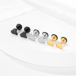 Ensemble de boucles d'oreilles cœur en acier inoxydable poli noir, argent et doré