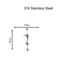 Industrial barbell earring in 316 stainless steel featuring a snake wrap design
