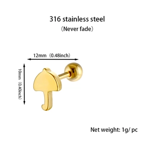 Close-up of gold umbrella cartilage stud earring in 316 stainless steel with 12mm size