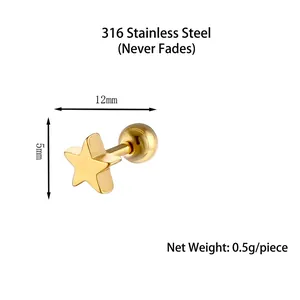 Minimalist 316 stainless steel star-shaped stud earring with secure screw-back design