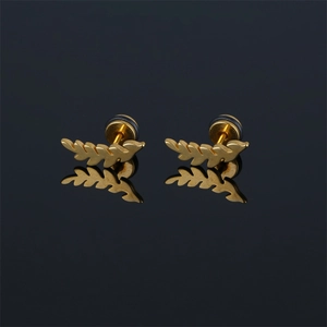 Vintage Stainless Steel Wheat Ear Leaf Stud Earrings Pastoral Style Electroplated Jewelry For Men Women Daily Streetwear