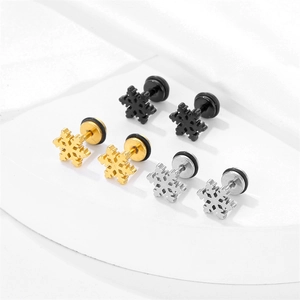 Ensemble de boucles d'oreilles flocons de neige en noir, or et argent acier inox