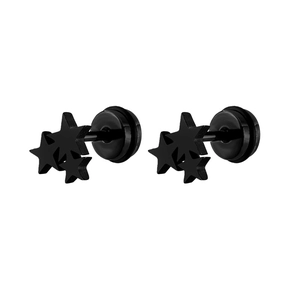 Minimalistische schwarze Edelstahl Ohrstecker mit drei Sternen und mattem Finish