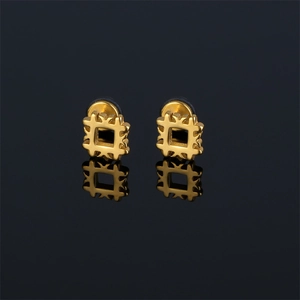 Stainless Steel Geometric Square Stud Earrings For Men Women Hip Hop Hollow Out Ear Buckle Punk Street Style Jewelry
