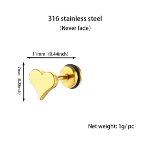 Détails des boucles d'oreilles cœur en acier 316L avec dimensions 11x7mm et poids